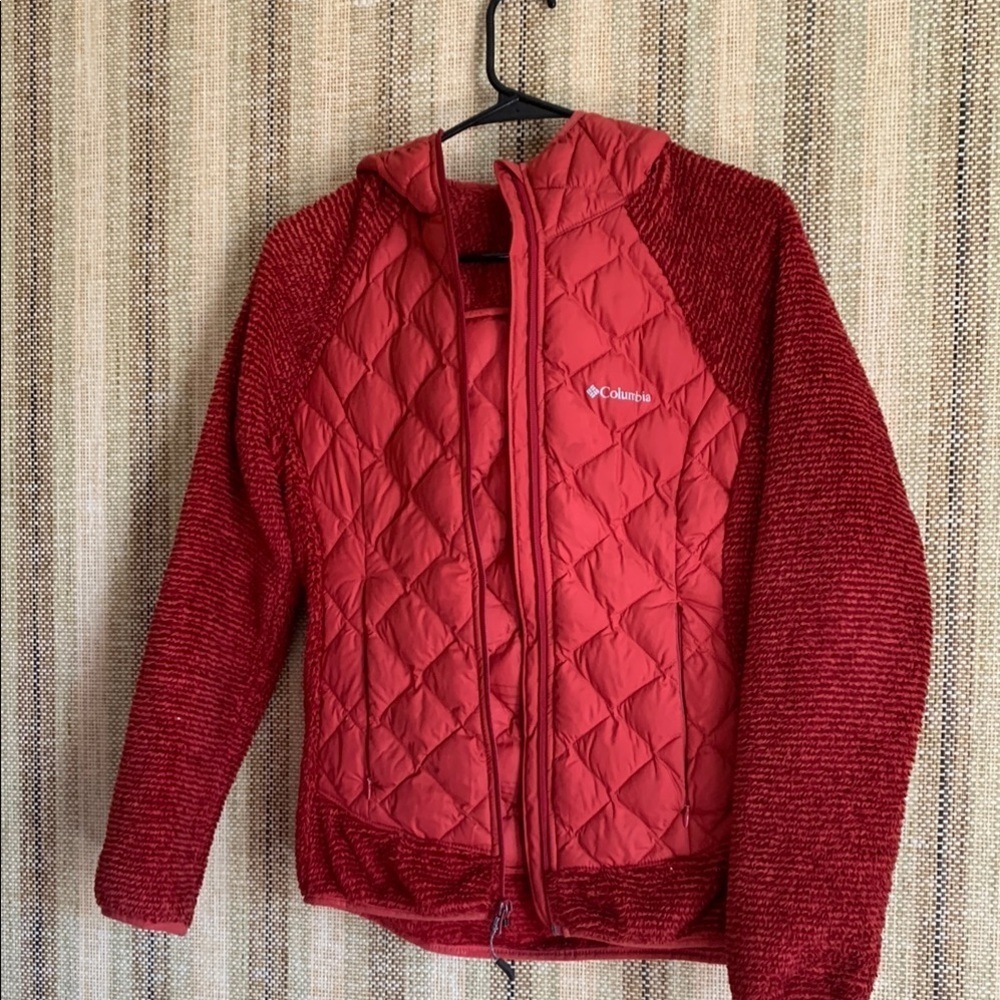 Columbia Womens Red Quilted Jacket Size XS Lightweight Puffer Fleece Outdoor
